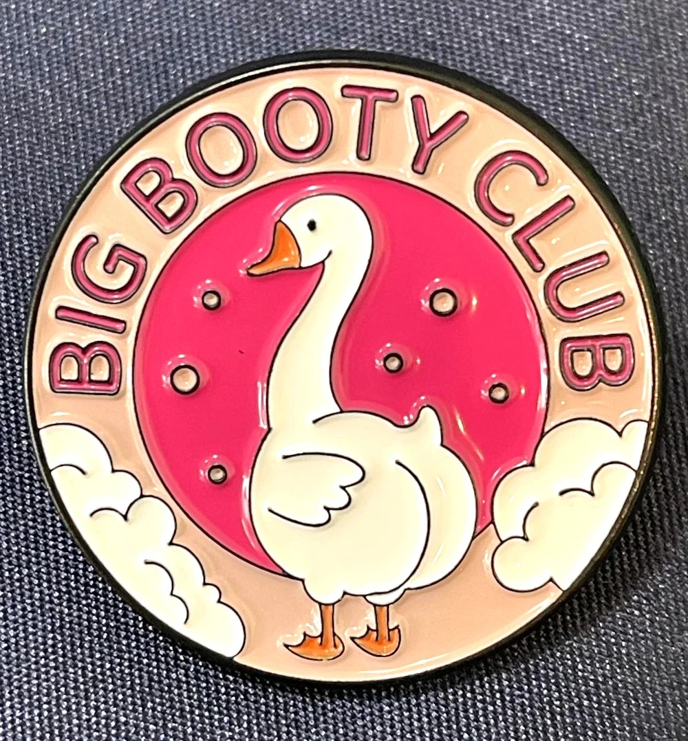 NWOT Pink Big Booty Club Goose Duck Bird Brooch Lapel Pin Enamel Animal